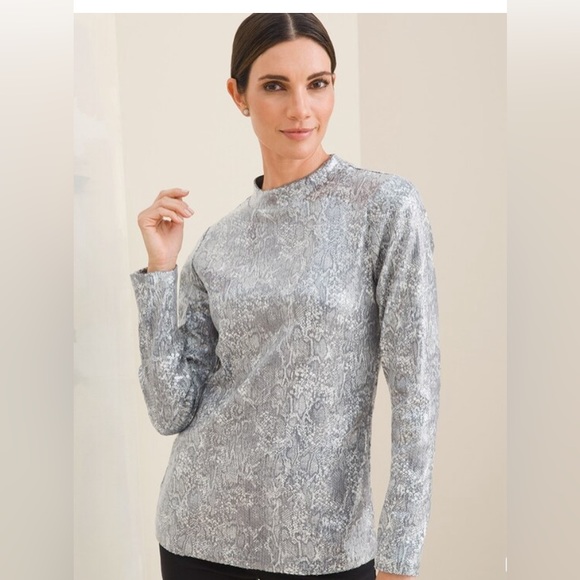 Chicos Size 2 Python Sequin Mock Neck Top - Picture 1 of 10